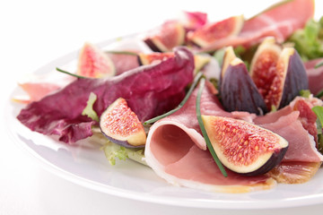 fig,prosciutto ham and salad