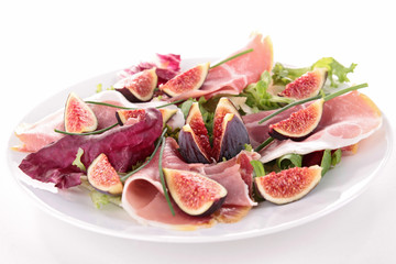 fig,prosciutto ham and salad