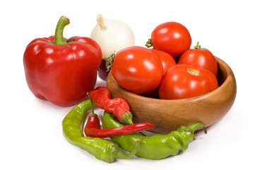 tomatoes, peppers and onions