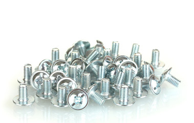 Chrome bolts isolated on white background close-up