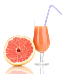 Glass of grapefruit juice isolated on white
