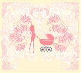 mother with baby stroller