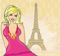 Photo sur Plexiglas Illustration Paris belles femmes Shopping à Paris - carte vectorielle