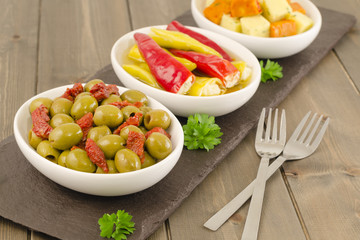 Tapas -  Olives & sun-dried tomato, stuffed chillies & cheese