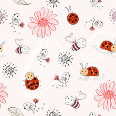 Fototapeta premium Sweet babies doodle hand draw seamless pattern.