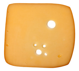 Slice of cheese isolated on white background