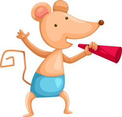 cartoon mouse with loudspeaker