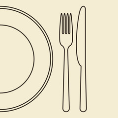 Plate, knife and fork