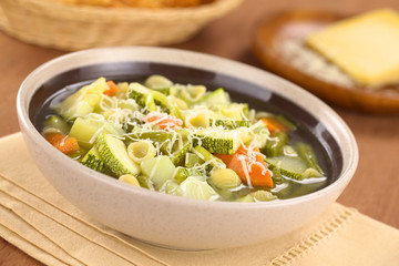 Bowl of homemade vegetarian Italian minestrone soup