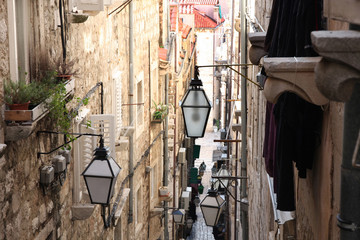 Narrow street in old city Dubrovnik, Croatia