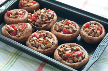 Stuffed mashrooms with tomato in the black form