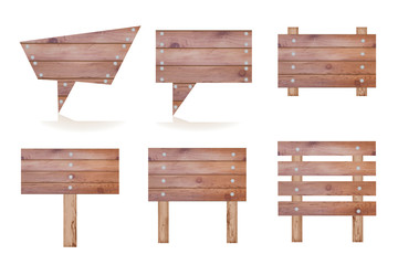 Collection of wooded signboard isolated on white background