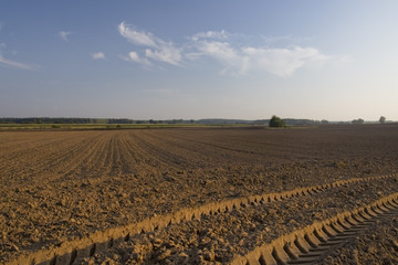 plowed filed with tractor traces