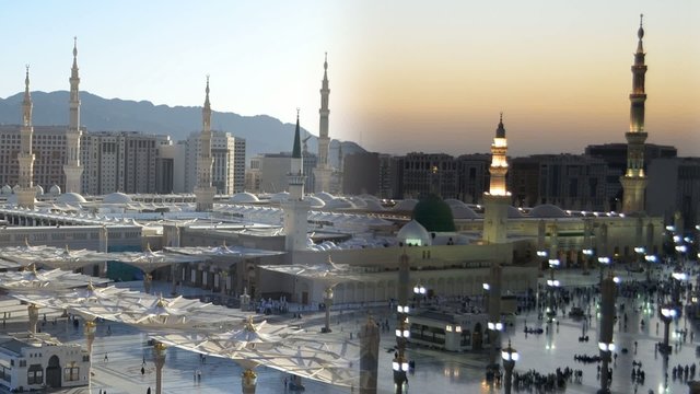 Nabawi Mosque time lapse between dawn and morning