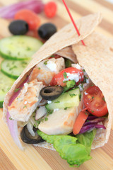 Greek salad chicken wrap