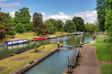 Canal boats on river