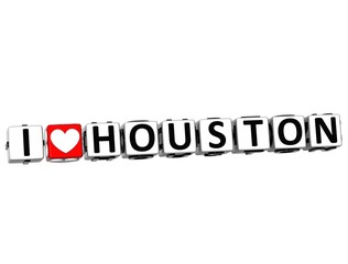 3D I Love Houston Button Click Here Block Text