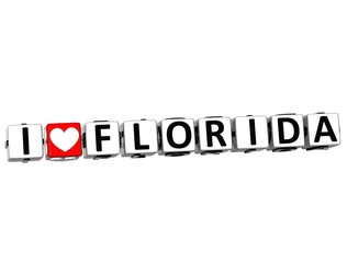 3D I Love Florida Button Click Here Block Text