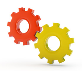 Gear wheels system on white background