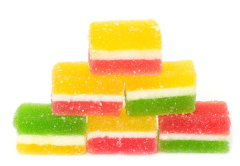 Tasty colorful jelly candies on a white background