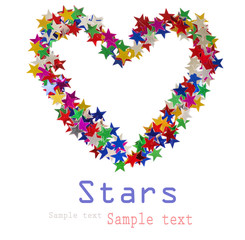 Big heart composed of many colored stars on white