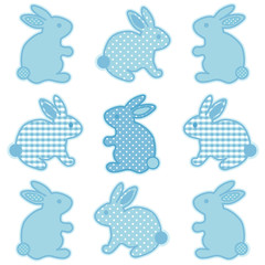 Fototapeta premium Baby Bunny Rabbits in pastel aqua gingham and polka dots