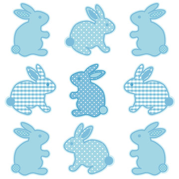Baby Bunny Rabbits in pastel aqua gingham and polka dots