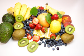 Fresh fruit on white