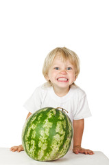 Fototapeta premium little boy big watermelon