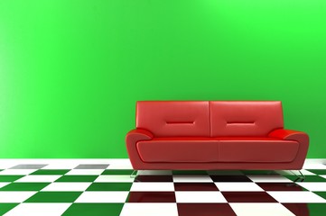 Home interior with sofa