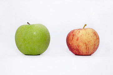 Red and Green apples with white background