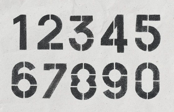 1, 2, 3, 4, 5, 6, 7, 8, 9, 0, - Set of numbers sketch on vintage
