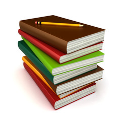 3d render of stack of books with pencil on top