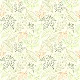 Seamless pattern with autumn leafs on light background