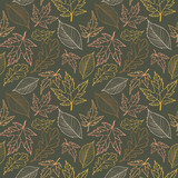 Seamless pattern with autumn leafs on dark background