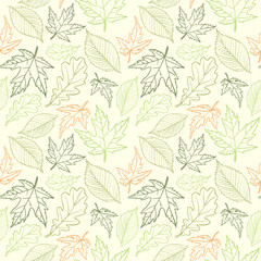 Seamless pattern with autumn leafs on light background