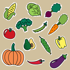 Cartoon stickers with vegetables