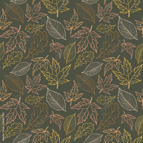 Seamless pattern with autumn leafs on dark background