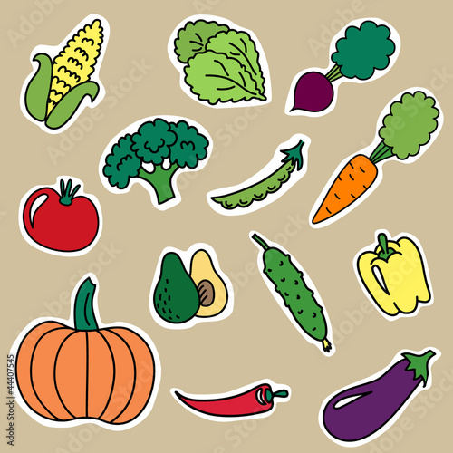 Cartoon stickers with vegetables