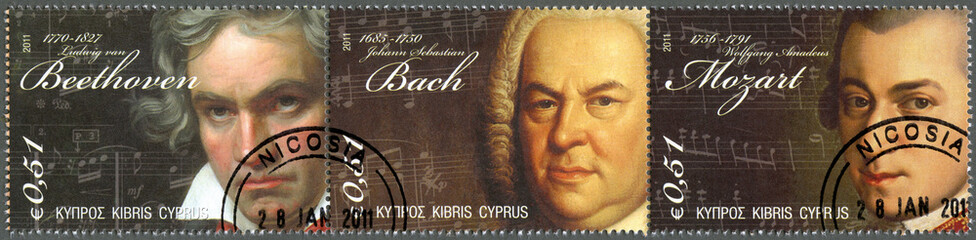 CYPRUS - 2011 : shows Beethoven, Bach, Mozart - obrazy, fototapety, plakaty