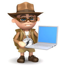 3d Adventurer uses his laptop