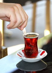 Turkish tea with traditional  tea glass