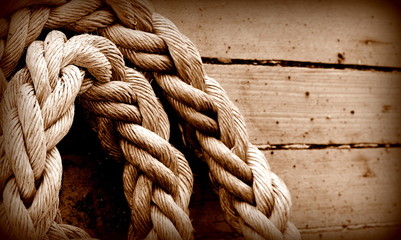 Image of old texture of wooden boards with ship rope © Hayati Kayhan
