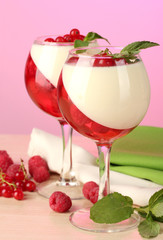 fruit jelly with berries in glasses