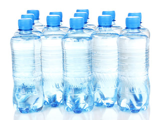 plastic bottles of water isolated on white