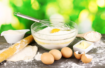 Eggs, flour and butter close-up