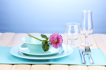 Table setting on bright background close-up