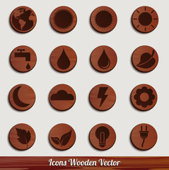 dark wooden icon set with different signs