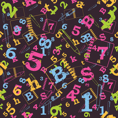 School seamless pattern, numbers, letters