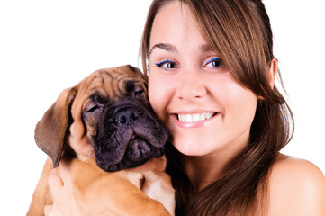 young woman with bullmastiff